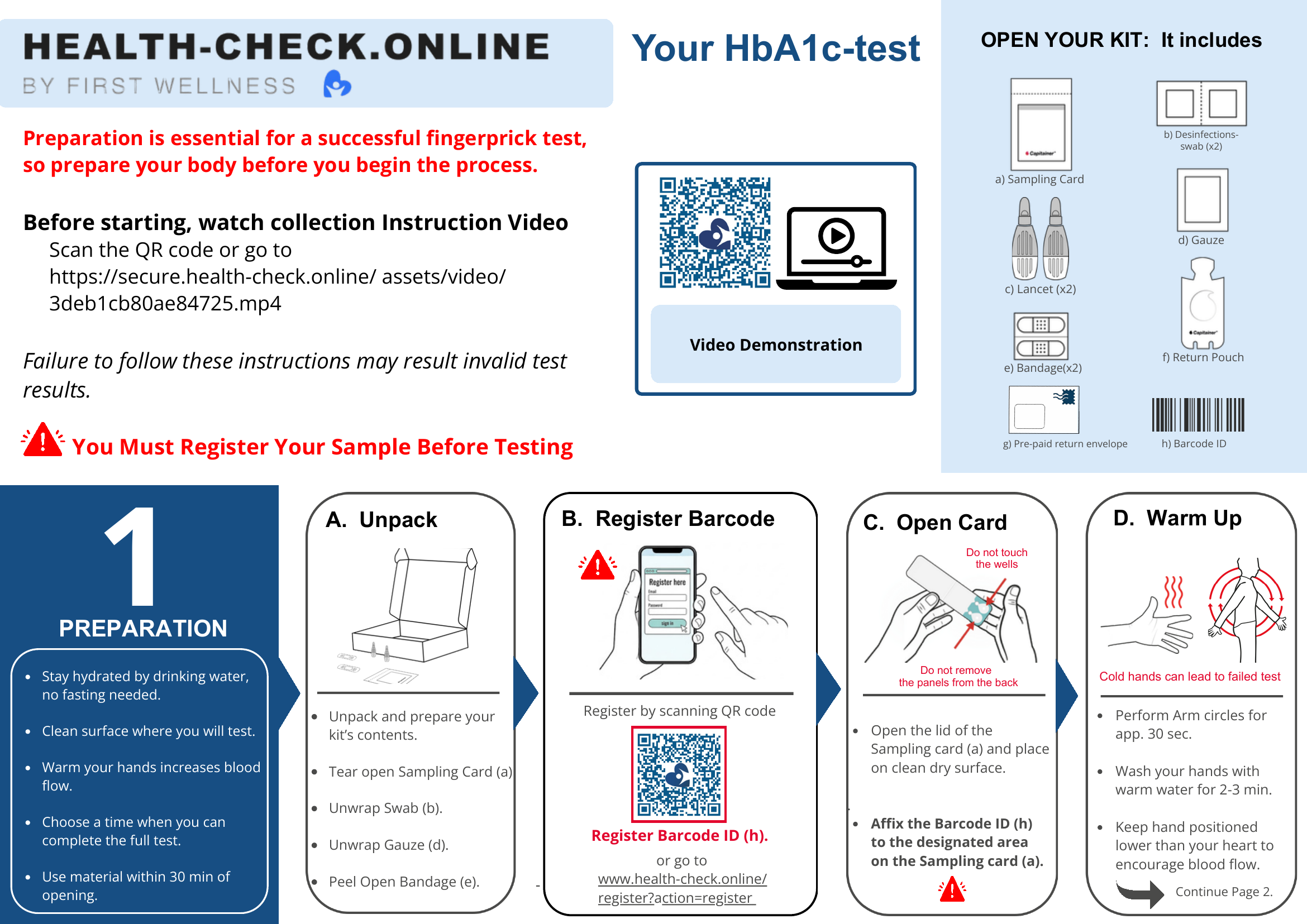 HbA1c test instructions — page 1